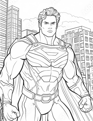 super hero coloring page, super hero in city 