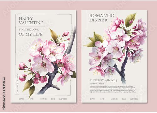 Valentine, Wedding or Mother's Day, Watercolor Posters, Menu or Invitation card for Print. Editable vector files with Alluring Watercolor Objects, A Romantic and soft Feeling.
