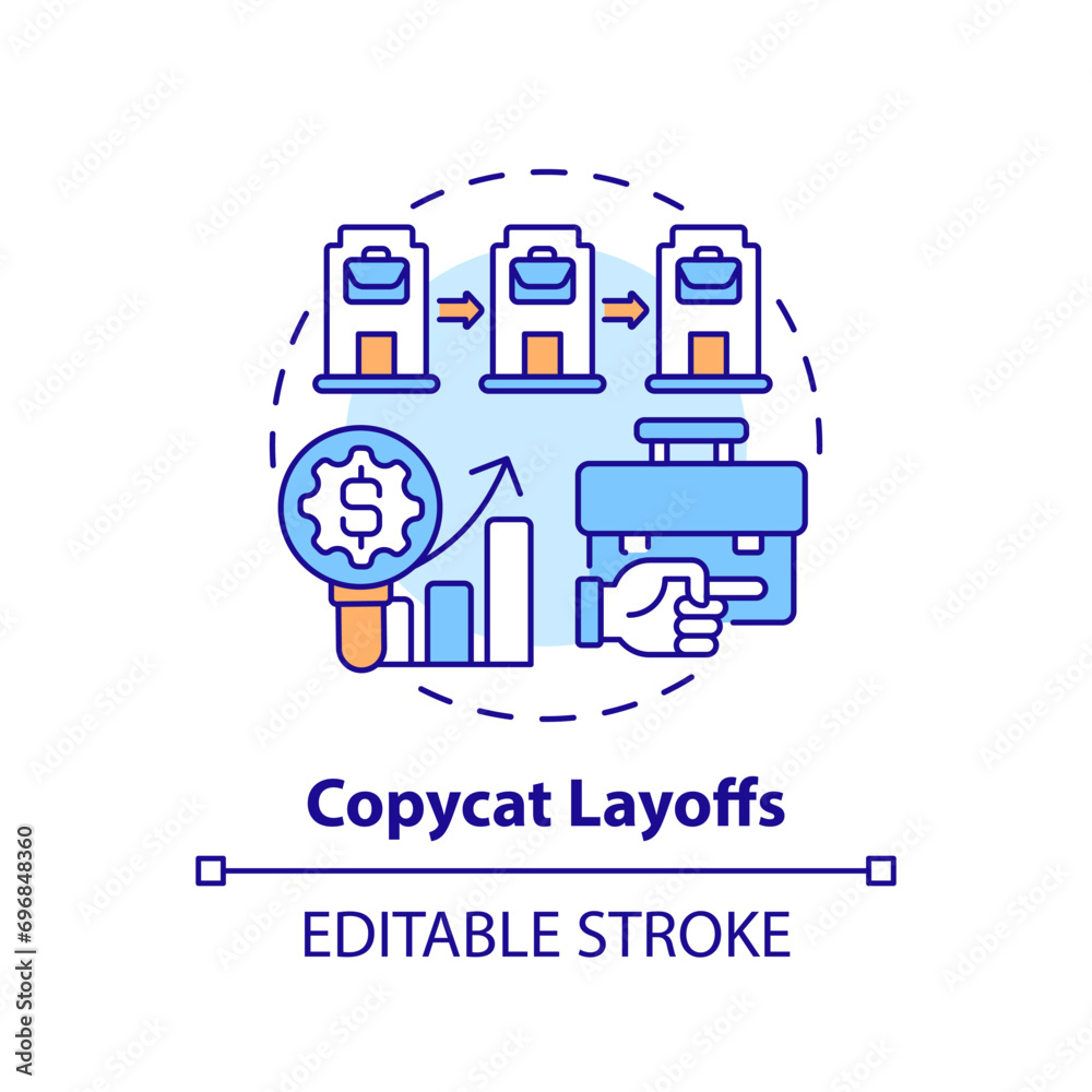 2D editable multicolor copycat layoffs icon, simple isolated vector, thin line illustration representing workplace trends.