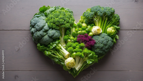 Healthy food in the shape of a heart. The concept of proper nutrition. Vegetarians.