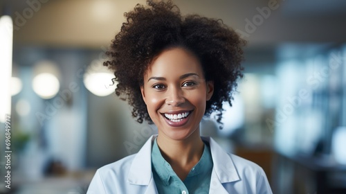 African american woman doctor smiling confident speaking at clinic  photo