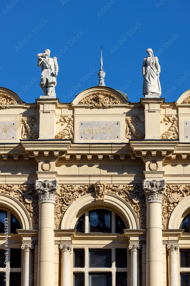 Fototapeta premium Decorative facade of Juliusz Slowacki Theatre, Krakow, Poland