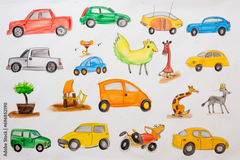 Drawing pictures of cars by kids