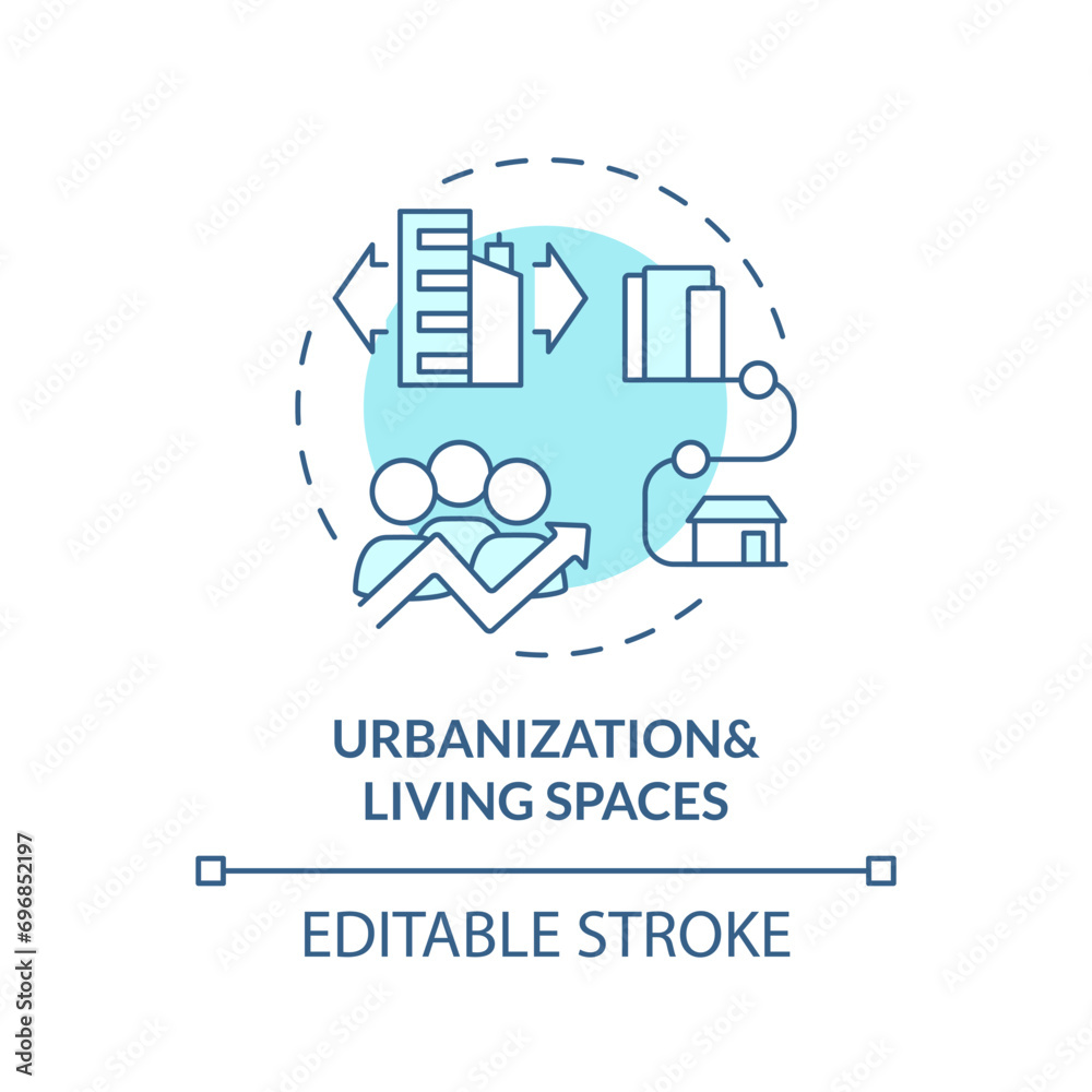 2D editable blue urbanization and living spaces icon, monochromatic isolated vector, thin line illustration representing environmental psychology. 2D editable blue urbanization and living spaces icon, monochromatic isolated vector, thin line illustration representing environmental psychology.