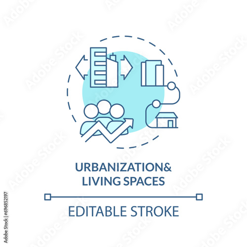 2D editable blue urbanization and living spaces icon, monochromatic isolated vector, thin line illustration representing environmental psychology.