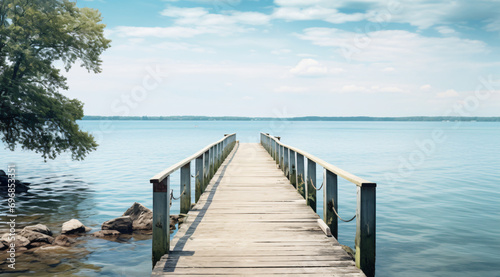 Wooden pier over lake with beautiful nature © daniel