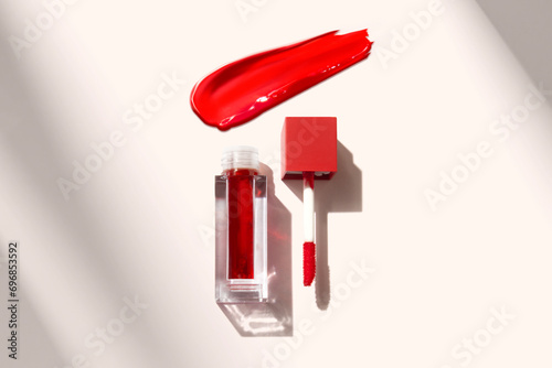 фотографія pink cherry candy of lip gloss tint with color shading pallete smudge gel, cosme