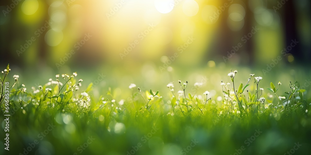 natural Green Grass With Sunlight Background, Spring Style