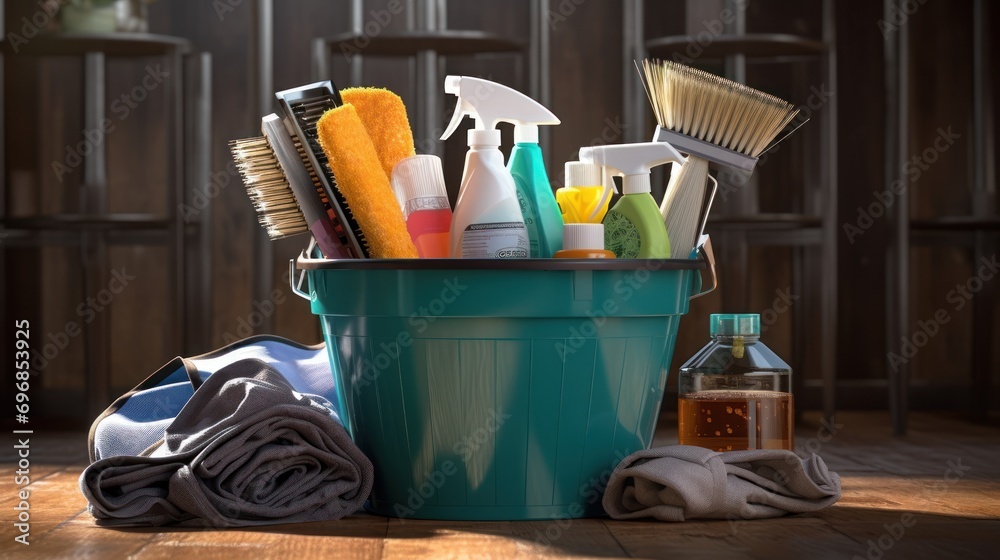 a cleaning service, tools and bucket for work. a cleaning service, tools and bucket for work.