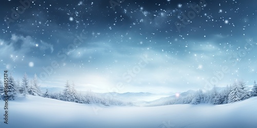 Light Snowfall Falling Background, Winter Background, Snow Mountains © MADNI