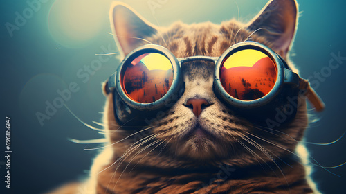 Cool Cat with Reflective Sunglasses and Whiskers in Sunlight