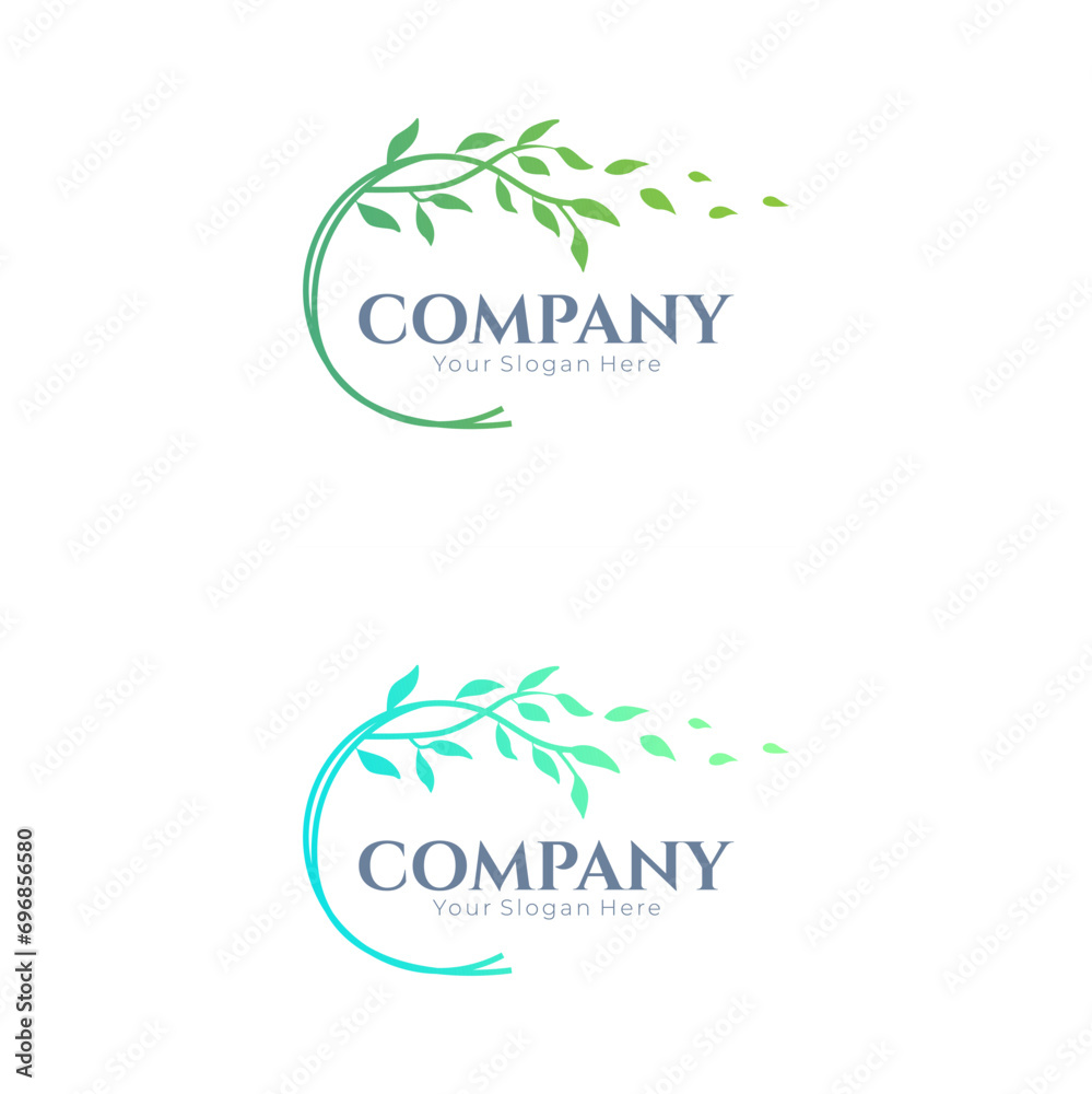Obraz premium wind blowing leaves logo abstract vector template illustration