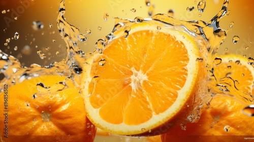orange slice on an orange splashing liquid