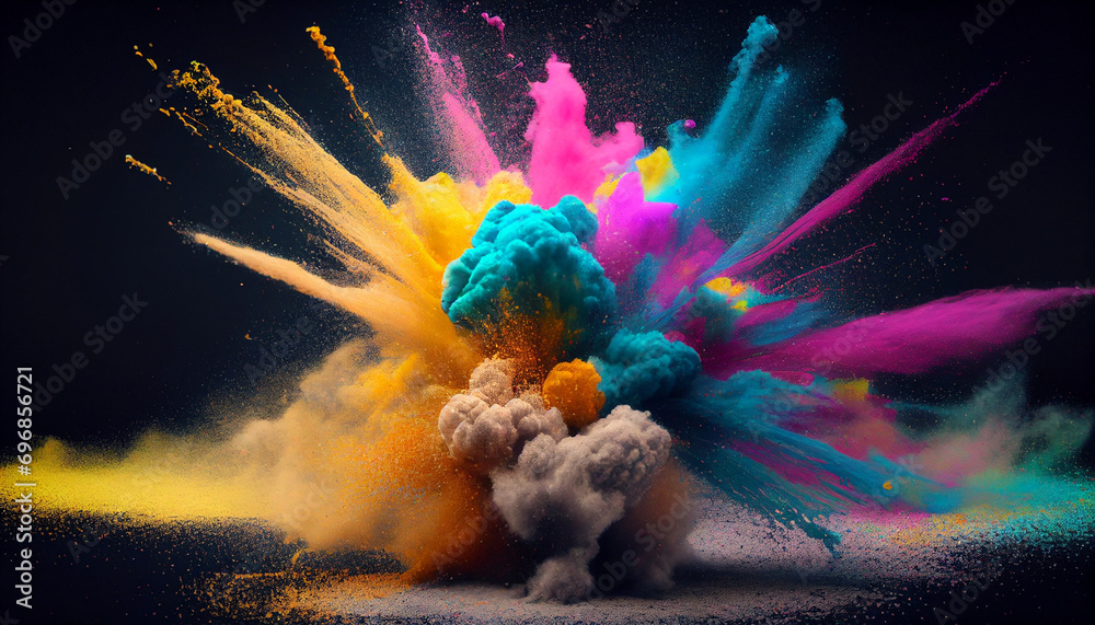 background with space, Holi powder exploding in the air, Ai generated image - obrazy, fototapety, plakaty 