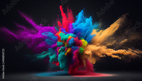background with space, Holi powder exploding in the air, Ai generated image