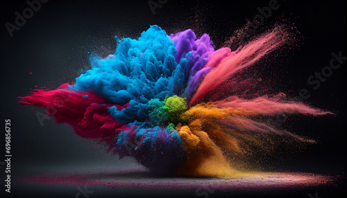 background with space, Holi powder exploding in the air, Ai generated image