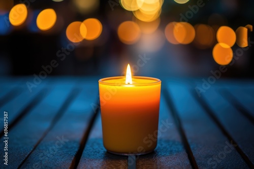 The Symbolic Remembrance: Single Wax Candle Shines In The Darkness During A Candlelight Vigil