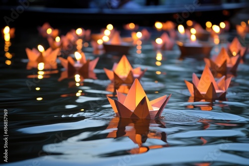 The Symbolic Act Of Remembrance: Floating Paper Boats With Candles On Water In Different Cultures photo