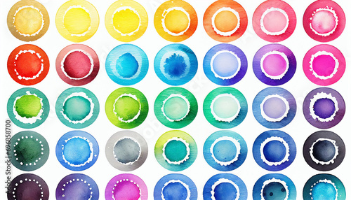 Set of buttons with numbers, watercolor circle with many color set bundle , white background, Ai generated image