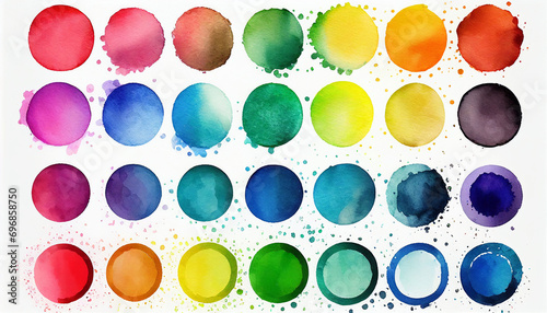 Set of buttons with numbers, watercolor circle with many color set bundle , white background, Ai generated image