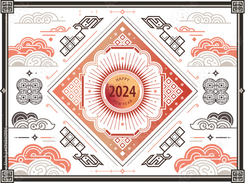 2024 New Year's card design with oriental pattern
