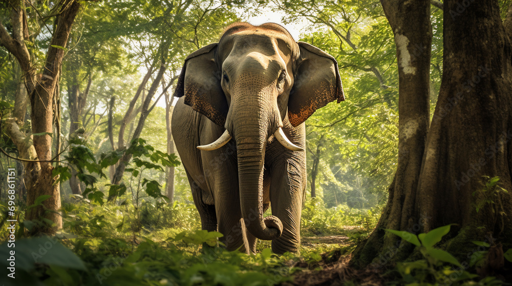Fototapeta premium Elephant in the forest. AI Generative.