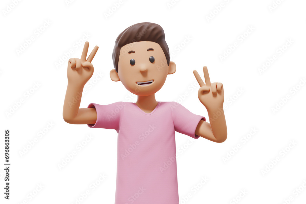 3D man character illustration with peace gesture while smilling 3D man character illustration with peace gesture while smilling
