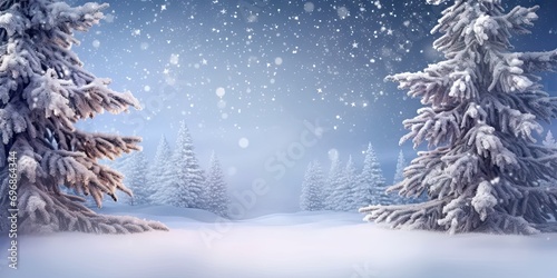 Winter wonderland background. Step into enchanting realm of winter with mesmerizing christmas scene. Pristine landscape blanketed in layer of pure glistening snow sets xmas stage