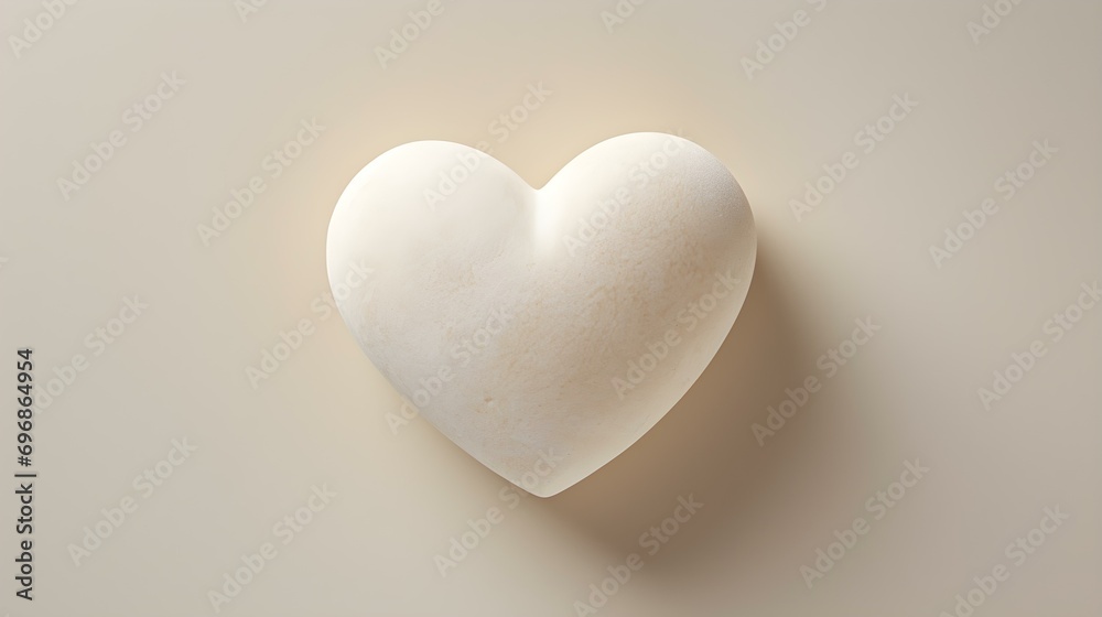 Top View of a White Stone Heart on a beige Background. Romantic Template with Copy Space Top View of a White Stone Heart on a beige Background. Romantic Template with Copy Space