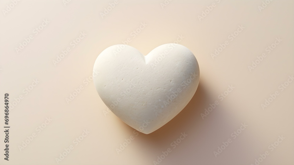Top View of a White Stone Heart on a beige Background. Romantic Template with Copy Space Top View of a White Stone Heart on a beige Background. Romantic Template with Copy Space