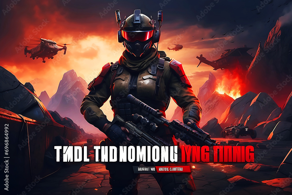 Fototapeta premium Dramatic video game style key art characters and YouTube Gaming Thumbnail design Ai Generated 