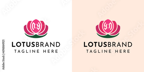 Letter NY and YN Lotus Logo Set, suitable for business related to lotus flowers with NY or YN initials.
