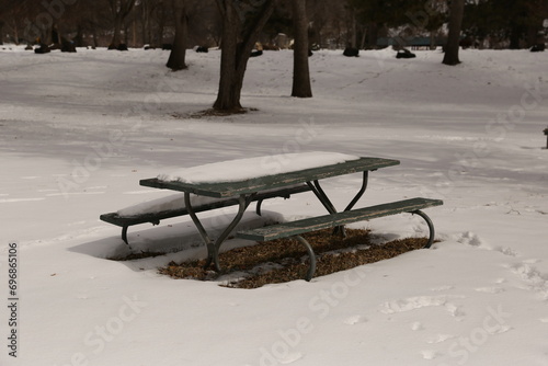 Picnic table in the snow