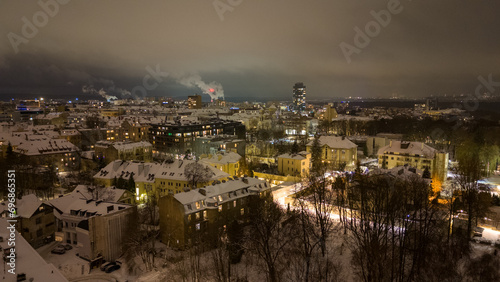 Drone photography of winter cityscape during night