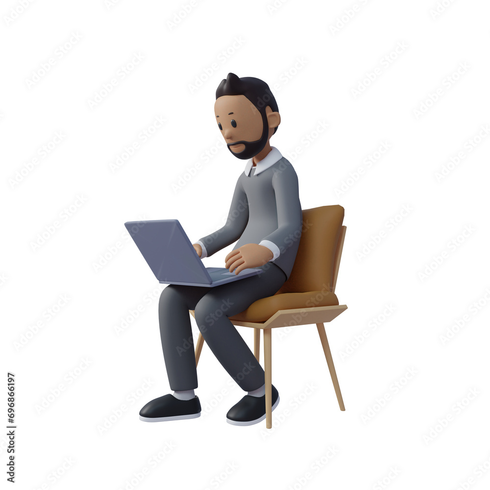 3d businessman was working in front of his laptop. 3d illustration.3d rendering.