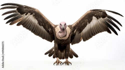 Hooded vulture, Necrosyrtes monachus in front of a white background. AI Generative photo