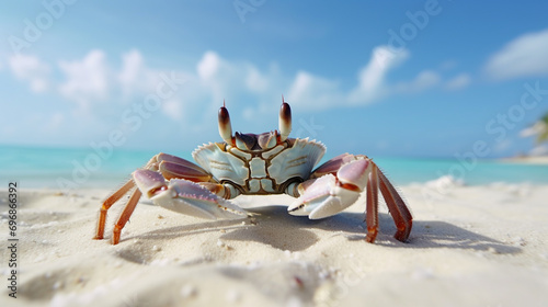 Horned ghost crab on the Maldives beach, perfect macro details. AI Generative photo