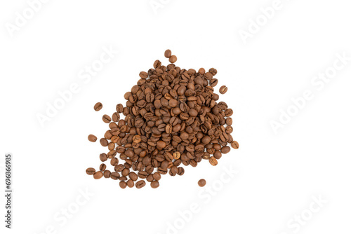 A pile of coffee beans isolated on a white background