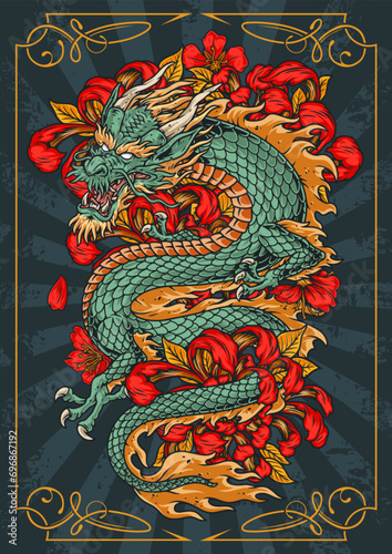 Oriental green dragon colorful sticker