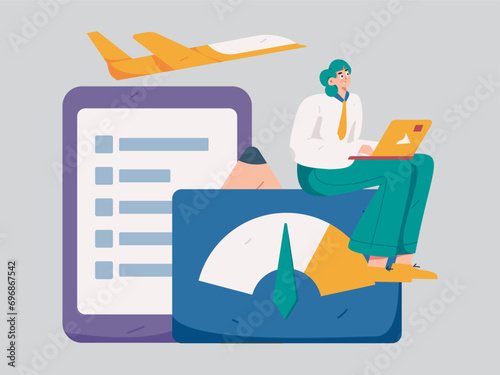 Flat vector illustration of business people operating work scene
