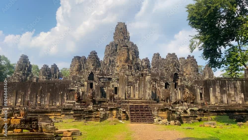 The three-level Mount Bayon Temple, a temple of the Khmer civilization, located on the territory of Angkor in Cambodia The three-level Mount Bayon Temple, a temple of the Khmer civilization, located on the territory of Angkor in Cambodia