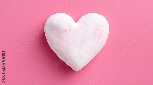 Top View of a White Stone Heart on a hot pink Background. Romantic Template with Copy Space