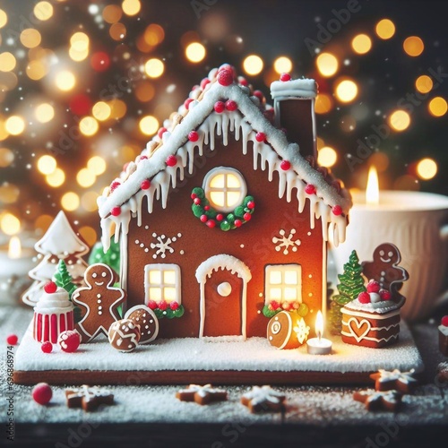 Xtmas style gingerbread house. AI generated illustration © vector_master