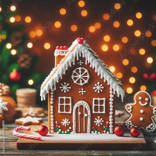 Xtmas style gingerbread house. AI generated illustration photo