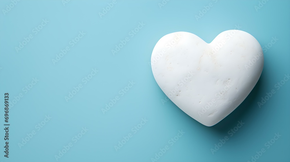 Top View of a White Stone Heart on a light blue Background. Romantic Template with Copy Space Top View of a White Stone Heart on a light blue Background. Romantic Template with Copy Space