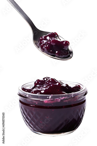 A spoonful of blueberry jam isolated on transparent background
