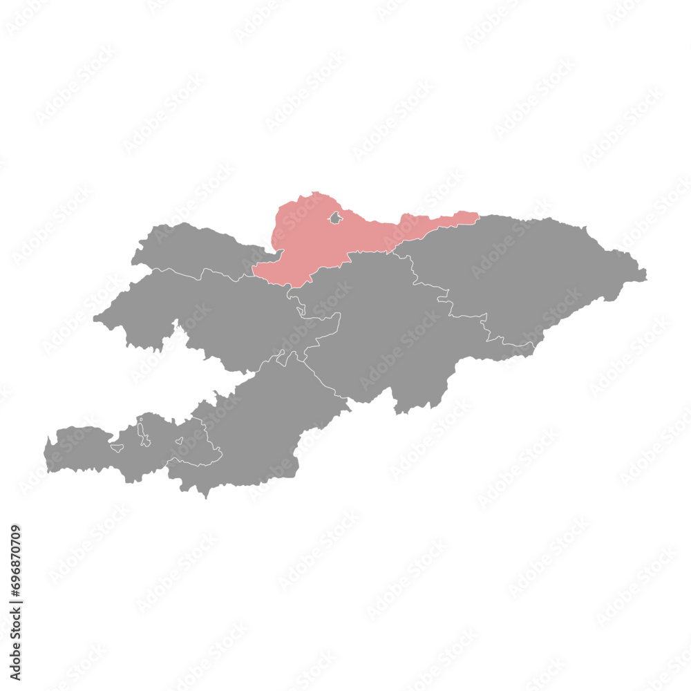 Chuy region map, administrative division of Kyrgyzstan. Vector illustration.