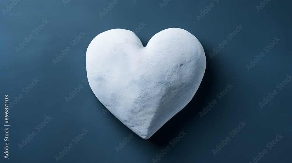 Top View of a White Stone Heart on a navy blue Background. Romantic Template with Copy Space Top View of a White Stone Heart on a navy blue Background. Romantic Template with Copy Space