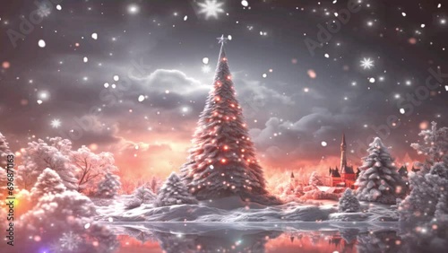 Sapin sous la neige avec lueur magique