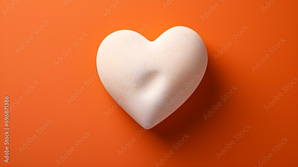 Top View of a White Stone Heart on a orange Background. Romantic Template with Copy Space Top View of a White Stone Heart on a orange Background. Romantic Template with Copy Space